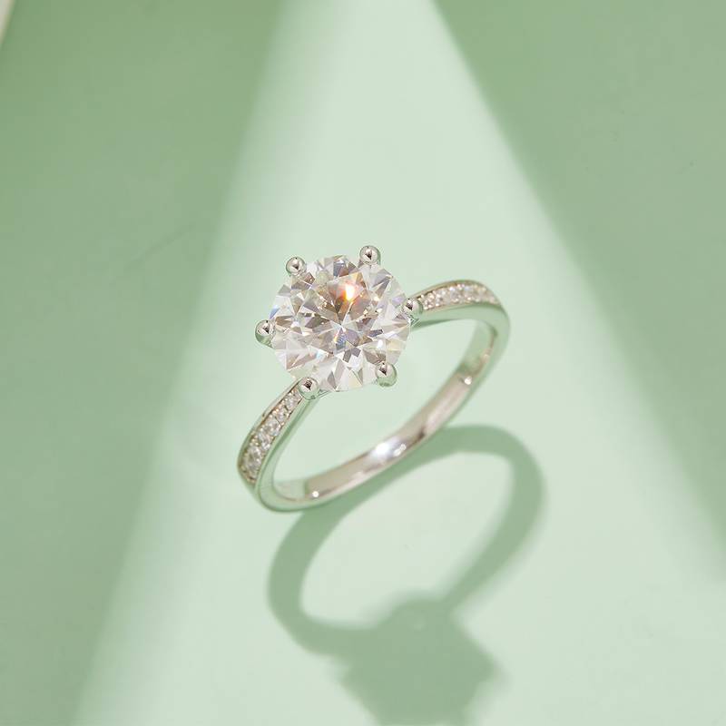 微镶灵动S925银镀白金MoissaniteWomen's Ring3.0ctD级